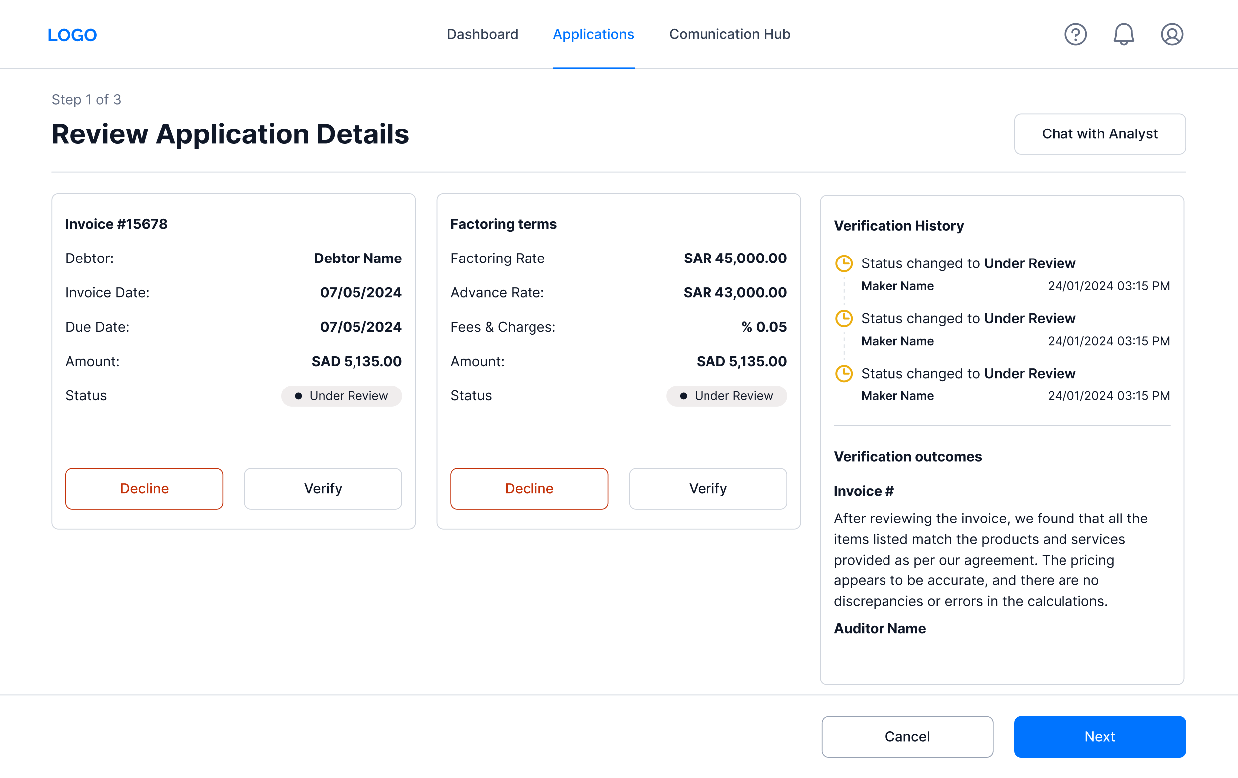 Senior approver view