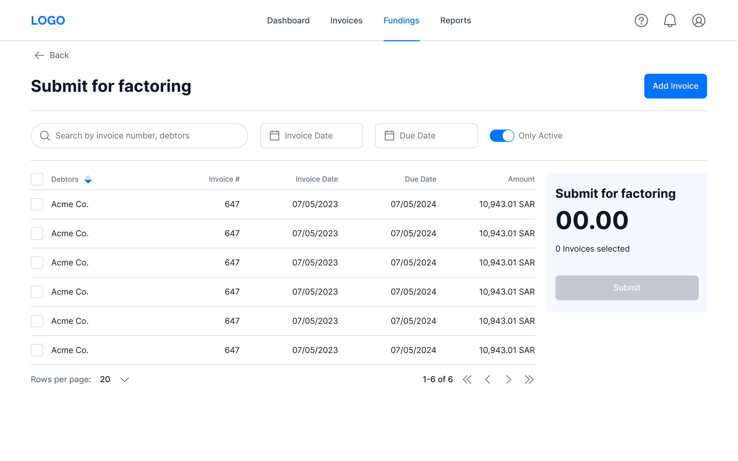 Application Submission screen