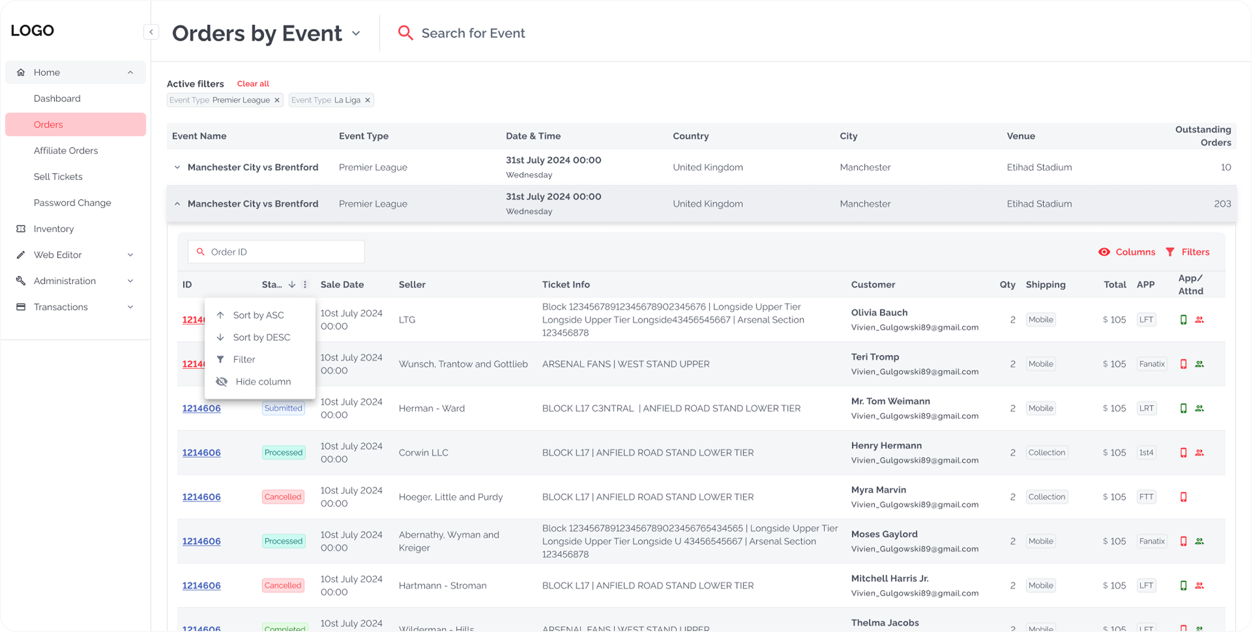 Redesigned Orders by Events
